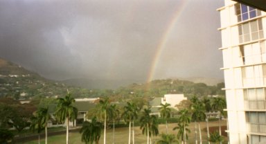 Here's a double rainbow - look close! We're looking mauka and northeast, where most of the trade showers come from.