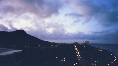 This is a view of Diamond Head at night. It is a picture taken from the hotel we stayed at for a month.