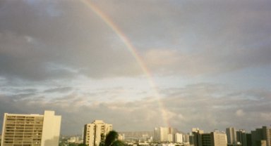 This is the same double rainbow, looking across the windward sky.