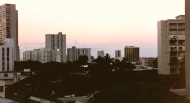 Now we're looking southwest toward Ala Moana, in the evening.  Pretty sky!